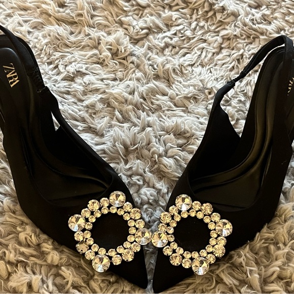 Zara Shoes - Zara Black Heels with Crystal Accents